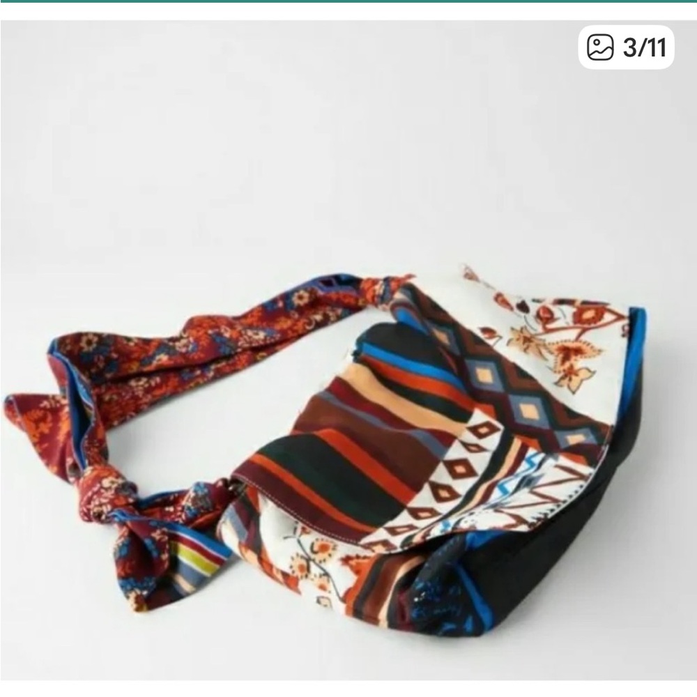 ZARA BOHO MULTI PRINTED ADJUSTABLE SCARF / HANDKERCHIEF CROSSBODY PURSE / BAG.